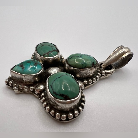 Large Turquoise Sterling Silver 925 Necklace Pendant - Picture 2 of 3